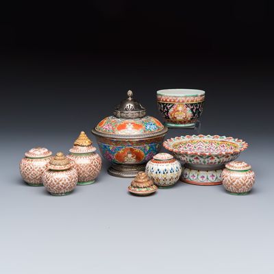 A group of nine Chinese Bencharong wares for the Thai market, 19th C.