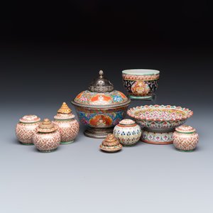 A group of nine Chinese Bencharong wares for the Thai market — photo 1