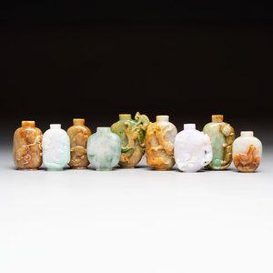 A group of nine Chinese jadeite snuff bottles, 20th C. — photo 1