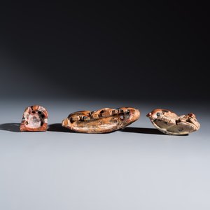 A group of six Chinese soapstone and jade carvings — photo 13