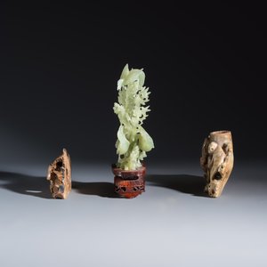 A group of six Chinese soapstone and jade carvings — photo 3