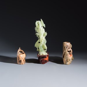 A group of six Chinese soapstone and jade carvings — photo 5