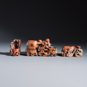 A group of six Chinese soapstone and jade carvings — photo 8