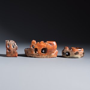 A group of six Chinese soapstone and jade carvings — photo 10