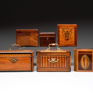A group of six wooden tea caddies with inlaid decoration, The Netherlands, 18th C. — photo 1