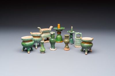 A group of ten Chinese glazed pottery mingqi, Ming