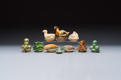 A group of ten Chinese glazed pottery mingqi, Ming