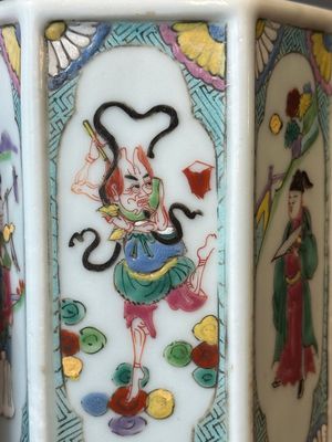 A hexagonal Chinese famille rose brush pot, Yongzheng — photo 8