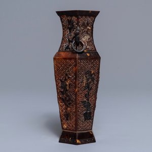 A hexagonal Chinese reticulated tortoise shell vase, 19th C. — 照片 4