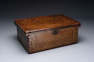 A Hispano-Moresque bone-inlaid wooden chest, Spain, 16/17th C.