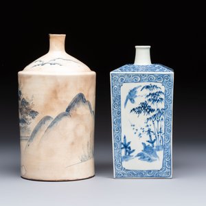 A Japanese blue and white Arita square flask and a Tangen-style bottle, 'Tokkuri', 19/20th C. — 照片 4