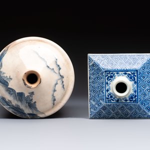 A Japanese blue and white Arita square flask and a Tangen-style bottle, 'Tokkuri', 19/20th C. — 照片 6