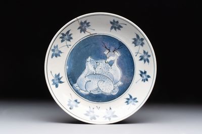 A Japanese blue and white 'deer and maple leaf' plate, Edo, 17th C.