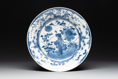 A Japanese blue and white 'peacock' dish, Edo, 17/18th C.