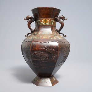 A Japanese bronze and champlevé vase, impressed mark, 19th C. — photo 1