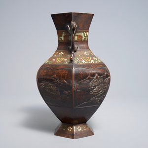 A Japanese bronze and champlevé vase, impressed mark, 19th C. — photo 2