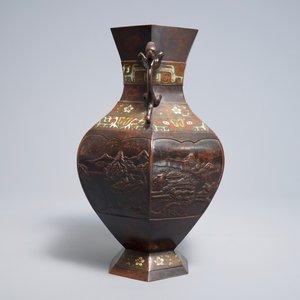 A Japanese bronze and champlevé vase, impressed mark, 19th C. — photo 4