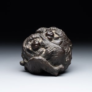 A Japanese bronze okimono with three monkeys, Yoshinobu seal mark, Meiji period — 照片 2