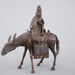 A Japanese champlevé enamel and bronze figure of a sage riding a donkey, 19th C. — photo 1