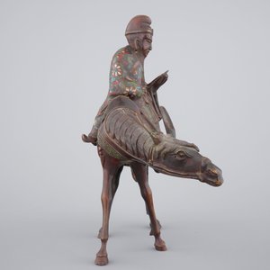 A Japanese champlevé enamel and bronze figure of a sage riding a donkey, 19th C. — photo 4