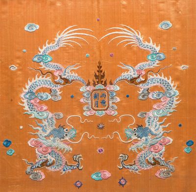 A Japanese embroidered silk 'Dragons' panel, 19th C.