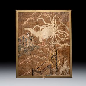 A Japanese embroidered silk 'phoenix' panel, Meiji, 19th C. — photo 1