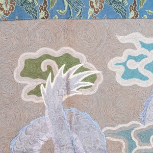 A Japanese embroidered wool and silk wall tapestry with a dragon and qilin, Meiji, 19th C. — photo 7