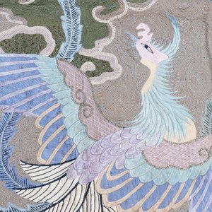 A Japanese embroidered wool and silk wall tapestry with two phoenixes, Meiji, 19th C. — photo 4