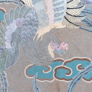 A Japanese embroidered wool and silk wall tapestry with two phoenixes, Meiji, 19th C. — photo 5