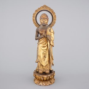 A Japanese gilded wooden Rakan (Arhat) with inlayed eyes, Edo period, 18th C. — photo 1