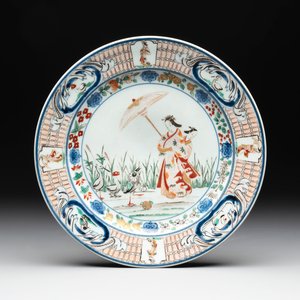 A Japanese Imari 'Parasol Ladies' plate after Cornelis Pronk, Edo, 18th C. — photo 1