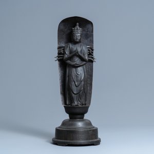 A Japanese inscribed bronze and copper alloy figure of Kanzeon Bosatsu, Edo — photo 2