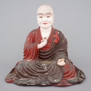 A Japanese painted wood figure of Kukai or Kobo Dashi, Edo period, 17/18th C. — photo 1