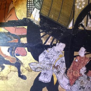 A Japanese two-fold painted byobu screen with travellers in a landscape, Edo, 17/18th C. — 照片 17