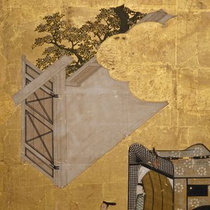 A Japanese two-fold painted byobu screen with travellers in a landscape, Edo, 17/18th C. — 照片 2