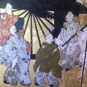 A Japanese two-fold painted byobu screen with travellers in a landscape, Edo, 17/18th C. — 照片 28