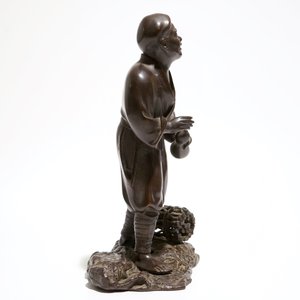 A Japanse bronze figure of a man with a double gourd, Meiji — 照片 3