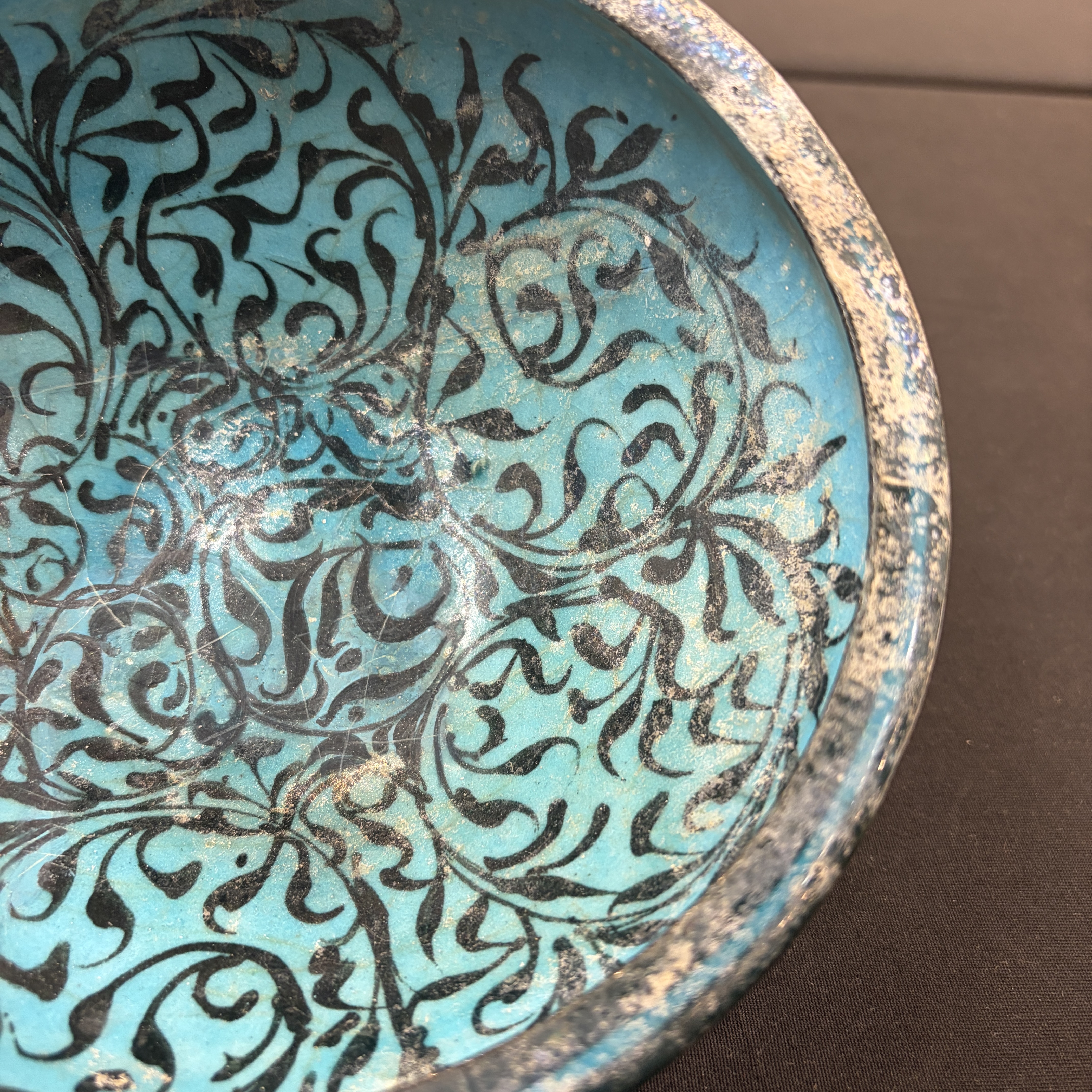 A Kashan black and turquoise pottery bowl with water-weed design — photo 4