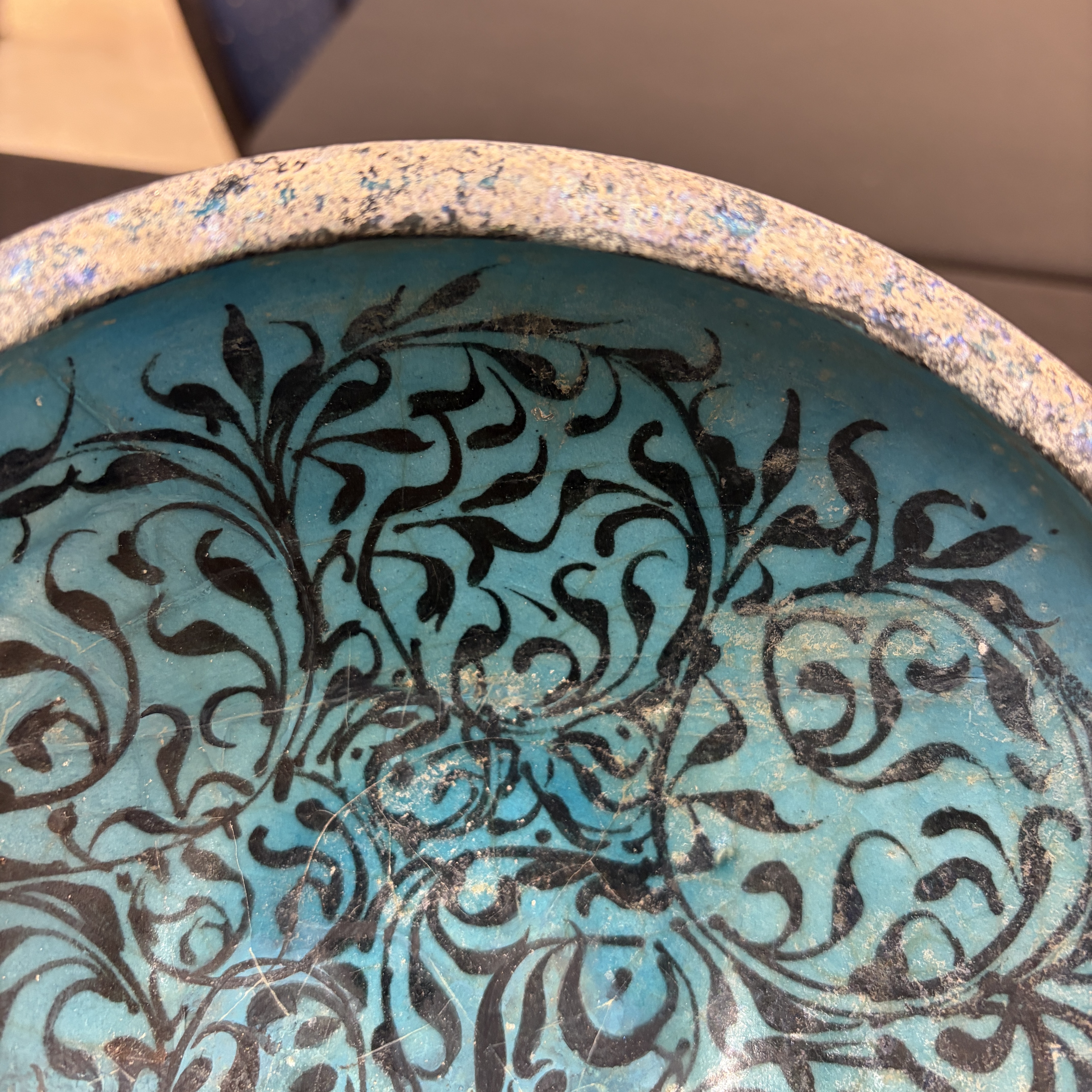 A Kashan black and turquoise pottery bowl with water-weed design — photo 5