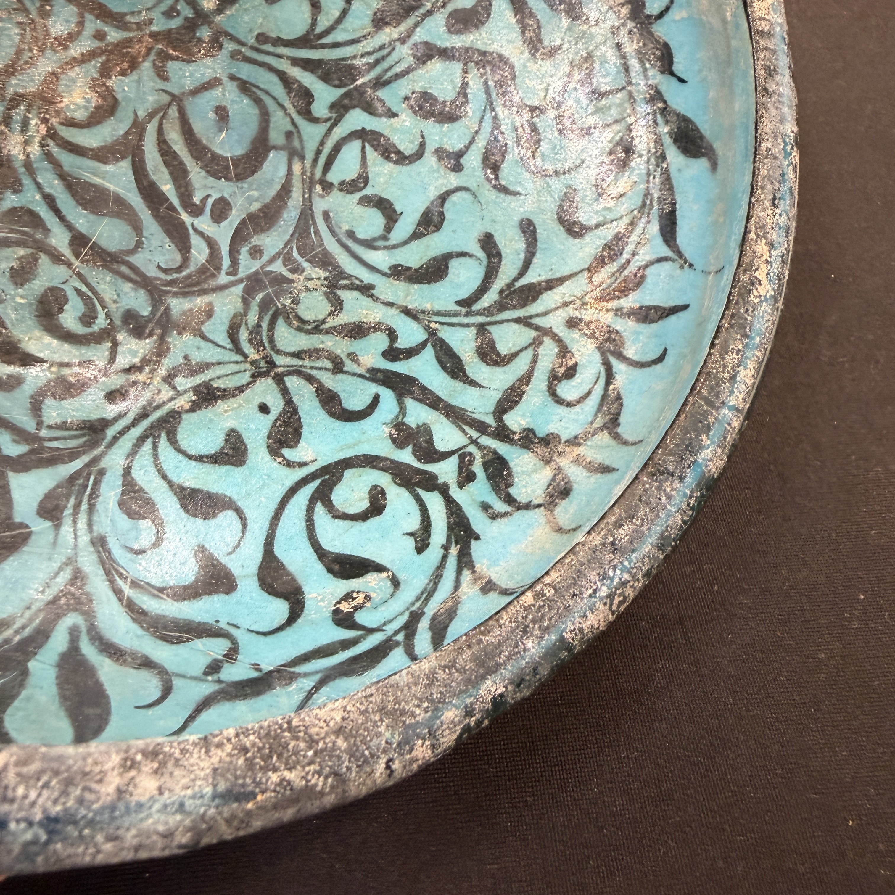 A Kashan black and turquoise pottery bowl with water-weed design — photo 7