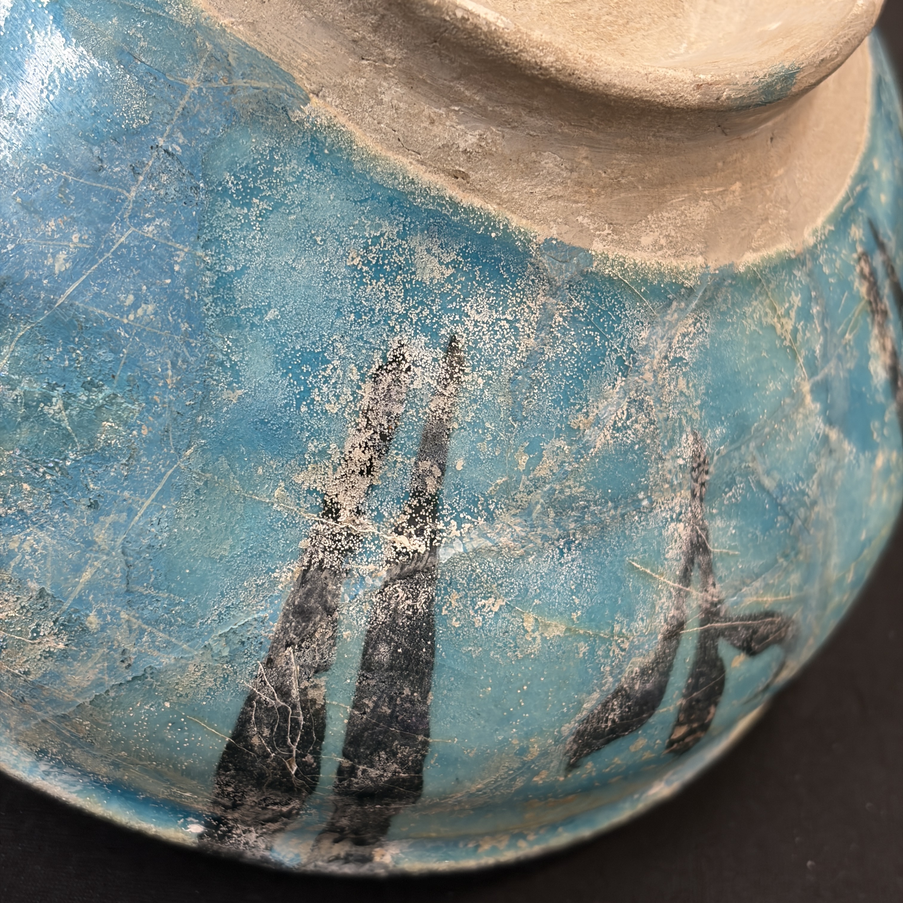 A Kashan black and turquoise pottery bowl with water-weed design — photo 11
