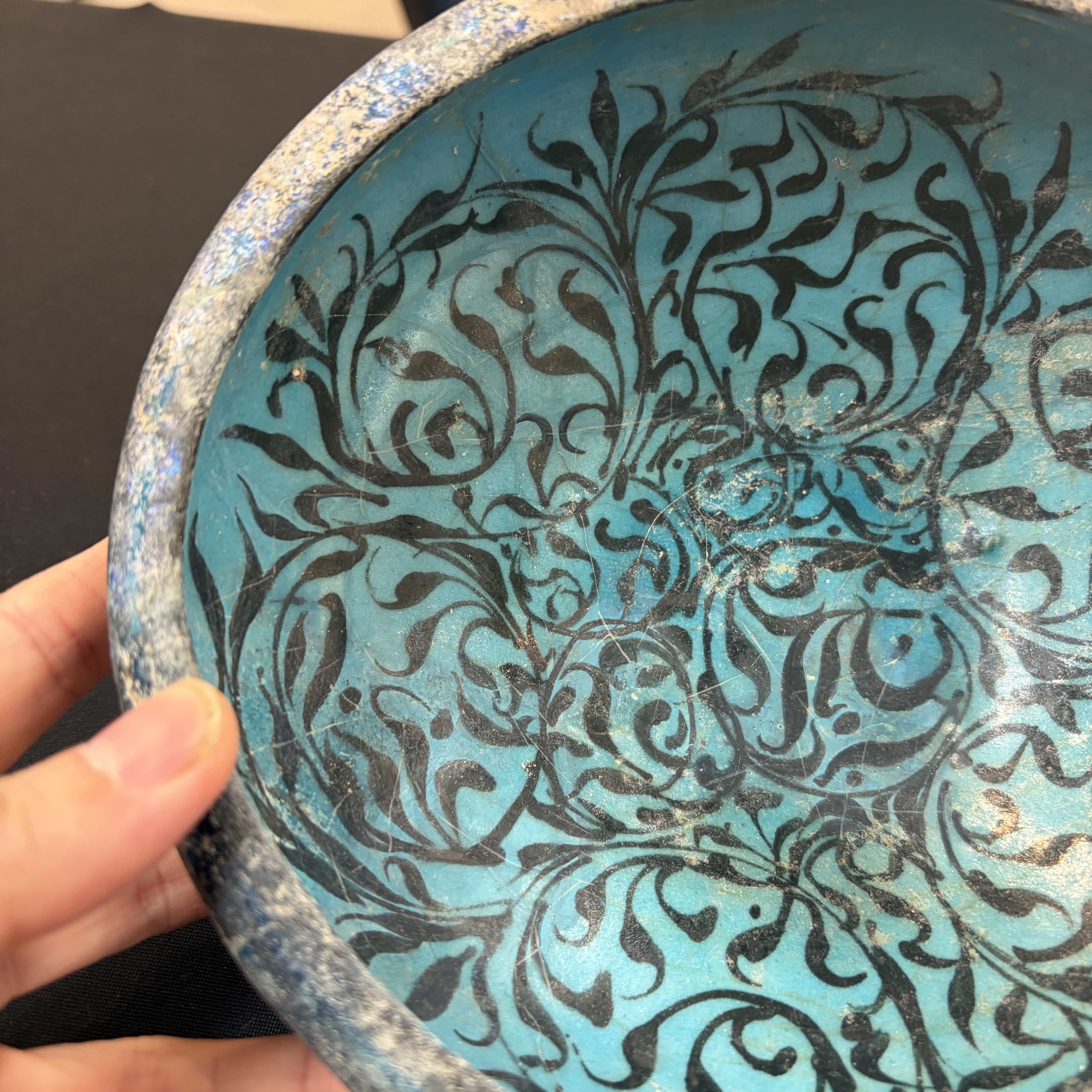 A Kashan black and turquoise pottery bowl with water-weed design — photo 3