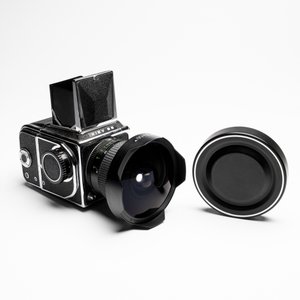 A Kiev 88 with Zodiak-B 30mm F3.5 fisheye lens, waist-level viewfinder and film back — photo 1