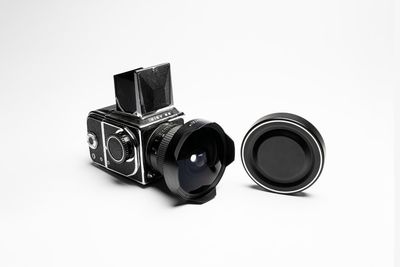 A Kiev 88 with Zodiak-B 30mm F3.5 fisheye lens, waist-level viewfinder and film back