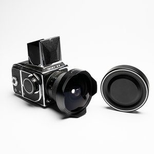 A Kiev 88 with Zodiak-B 30mm F3.5 fisheye lens, waist-level viewfinder and film back — photo 1