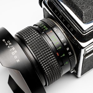 A Kiev 88 with Zodiak-B 30mm F3.5 fisheye lens, waist-level viewfinder and film back — photo 11