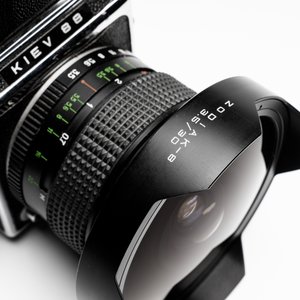 A Kiev 88 with Zodiak-B 30mm F3.5 fisheye lens, waist-level viewfinder and film back — photo 7