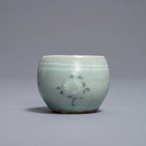 A Korean celadon-glazed decorated cup on stand, Goryeo or later — photo 7