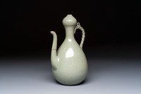 A Korean celadon-glazed ewer with twisted handle, 20th C.