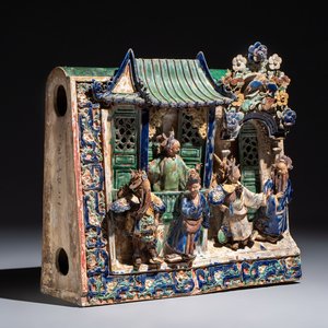 A large and fine Chinese polychrome-glazed Shiwan stoneware group of immortals, 19th C. — photo 1